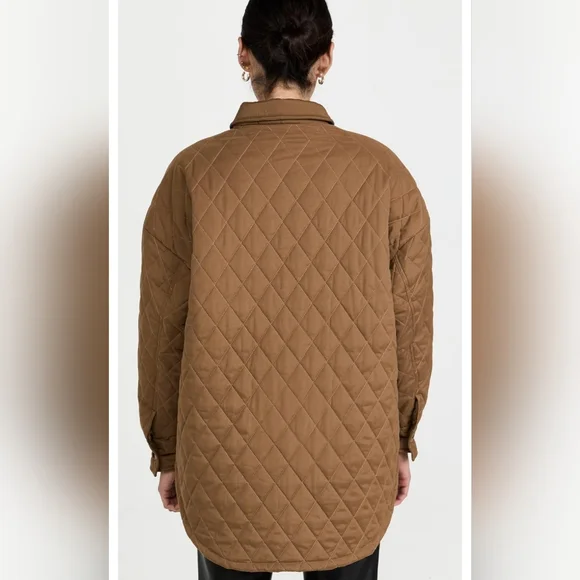 NWT Good American Quilted Sherpa Button Shacket Jacket Brown 🤎 5/6 XXL/3XL - Picture 2 of 10